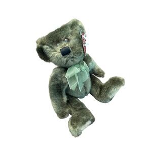 Santas Workbench 7 inch Teddy Bear Olive Green Plush Stuffed Animal with Bow NWT